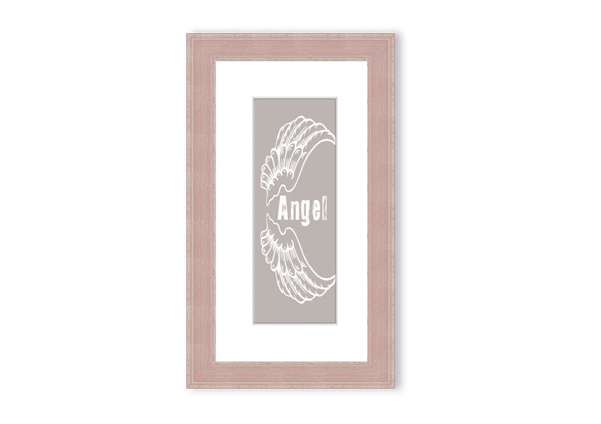 Angel Wings 3 Beige framed print showcasing elegant angel wings design in soft beige tones, ready to hang.