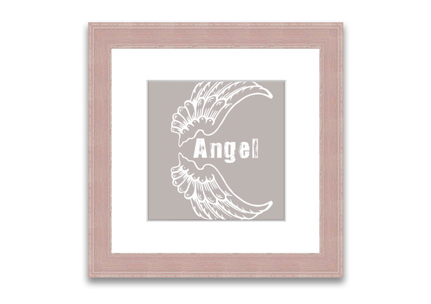 Angel Wings 3 Beige framed print showcasing elegant angel wings design in soft beige tones, ready to hang.