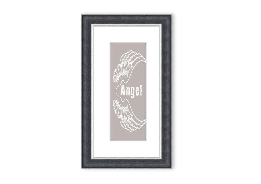 Angel Wings 3 Beige framed print showcasing elegant angel wings design in soft beige tones, ready to hang.