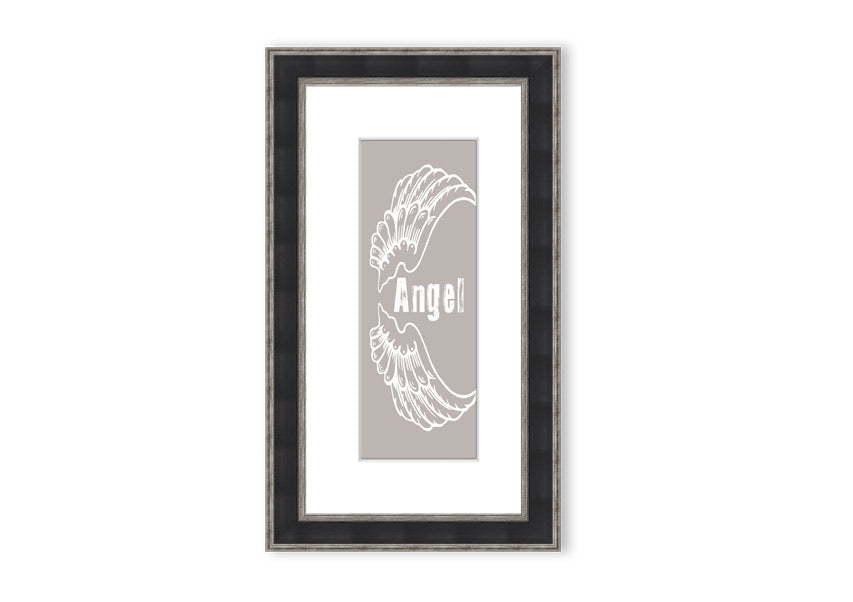 Angel Wings 3 Beige framed print showcasing elegant angel wings design in soft beige tones, ready to hang.