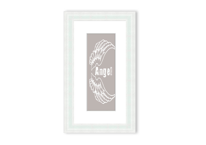 Angel Wings 3 Beige framed print showcasing elegant angel wings design in soft beige tones, ready to hang.