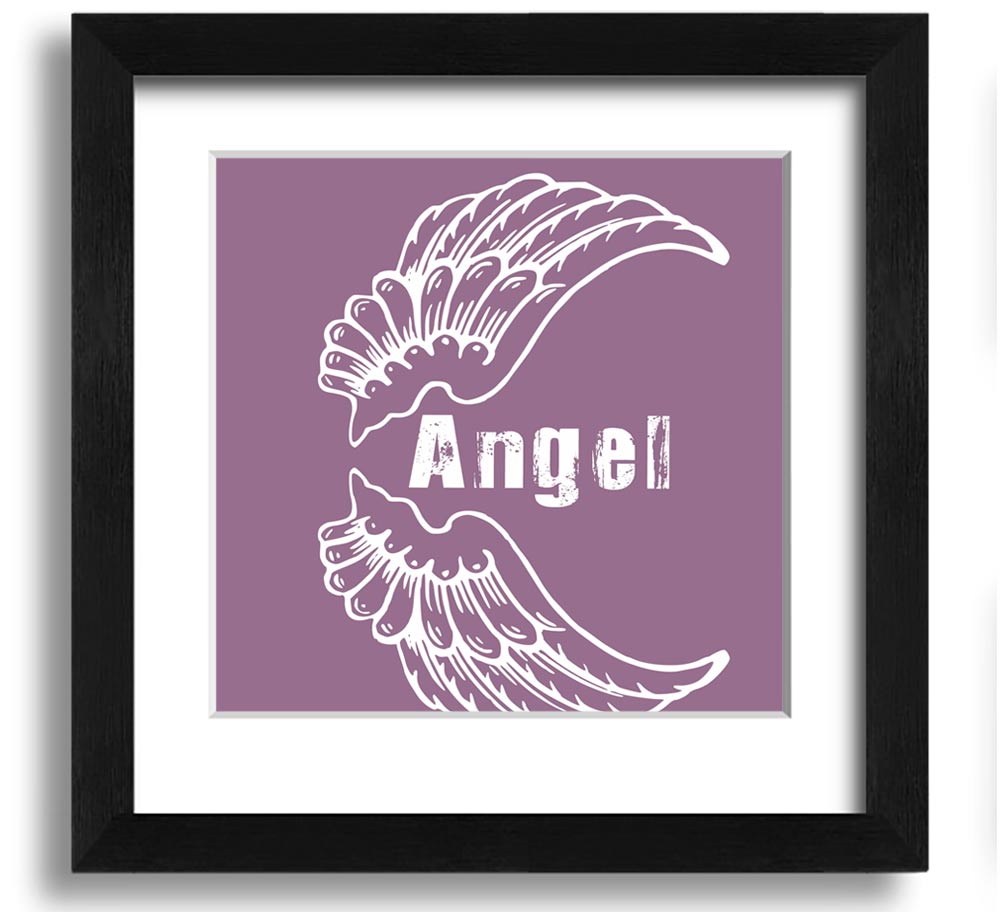 Angel Wings 3 Dusty Pink Square Framed Print with a delicate design in a soft pink hue, elegantly framed and ready to hang.