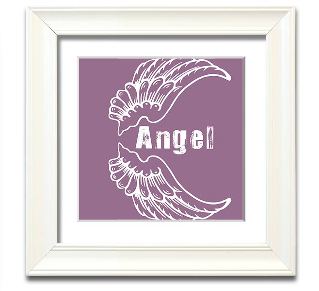 Angel Wings 3 Dusty Pink Square Framed Print with a delicate design in a soft pink hue, elegantly framed and ready to hang.