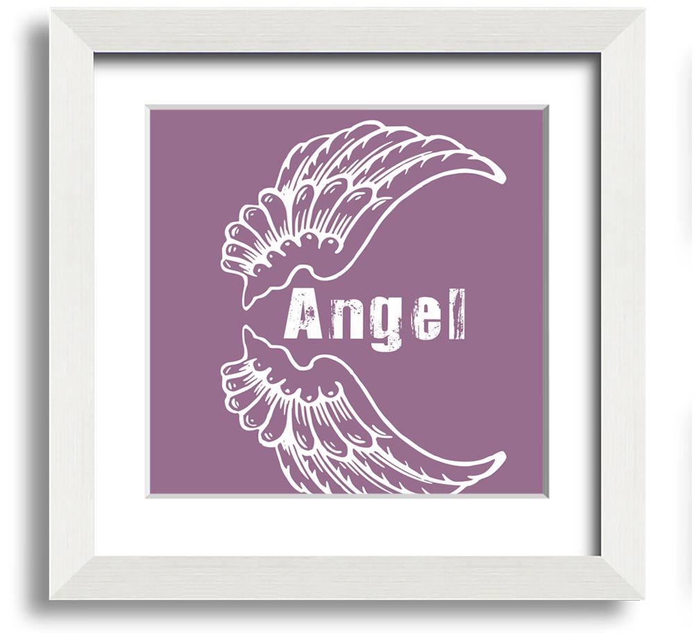 Angel Wings 3 Dusty Pink Square Framed Print with a delicate design in a soft pink hue, elegantly framed and ready to hang.