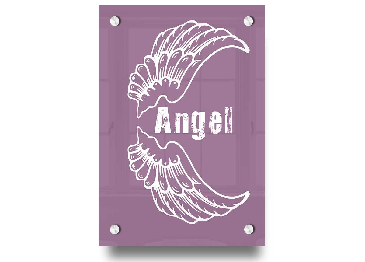 Angel Wings 3 Dusty Pink acrylic print on a wall, showcasing delicate pink hues and modern design.