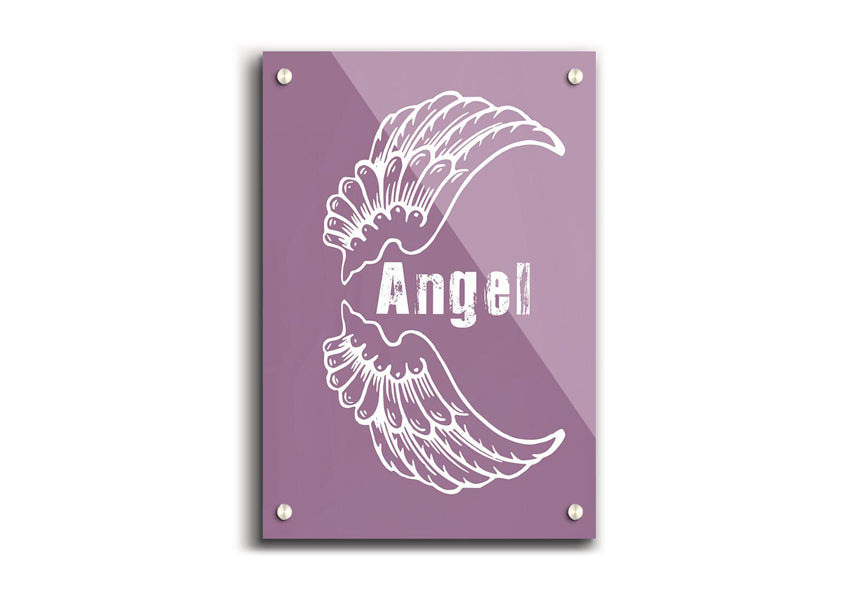 Angel Wings 3 Dusty Pink acrylic print on a wall, showcasing delicate pink hues and modern design.