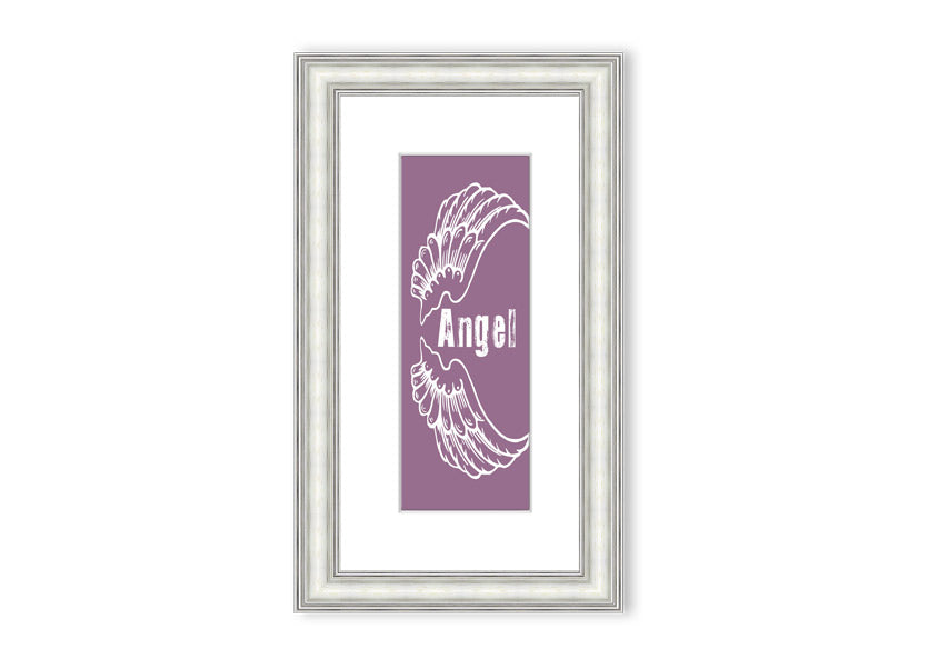 Angel Wings 3 Dusty Pink framed print showcasing delicate angel wings in soft pink, elegantly framed and ready to hang.