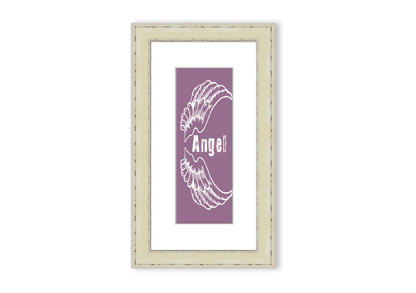 Angel Wings 3 Dusty Pink framed print showcasing delicate angel wings in soft pink, elegantly framed and ready to hang.