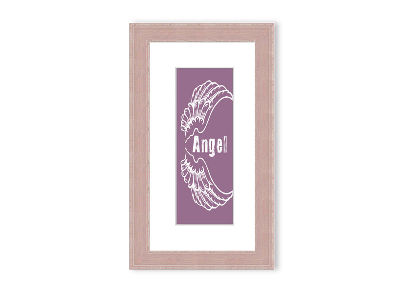 Angel Wings 3 Dusty Pink framed print showcasing delicate angel wings in soft pink, elegantly framed and ready to hang.