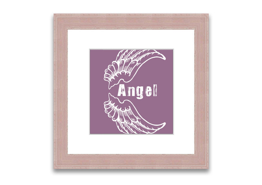 Angel Wings 3 Dusty Pink framed print showcasing delicate angel wings in soft pink, elegantly framed and ready to hang.