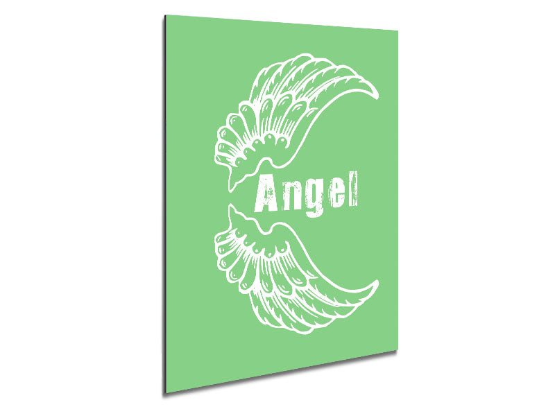 Angel Wings 3 Green artwork printed on brushed aluminium dibond, showcasing vibrant green hues and modern design.