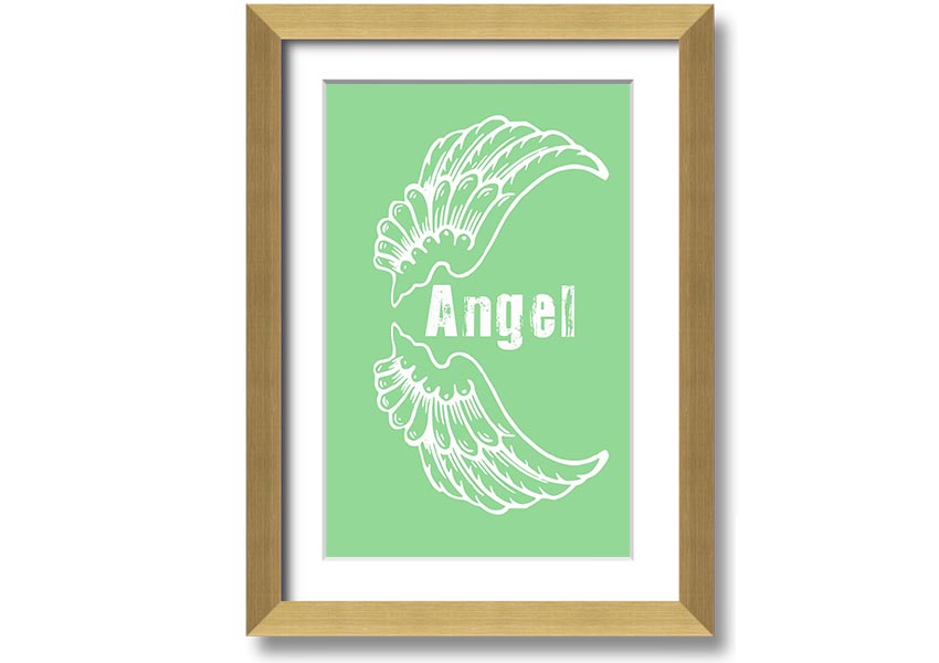 Angel Wings 3 Green framed print showcasing delicate green angel wings design, ready to hang.