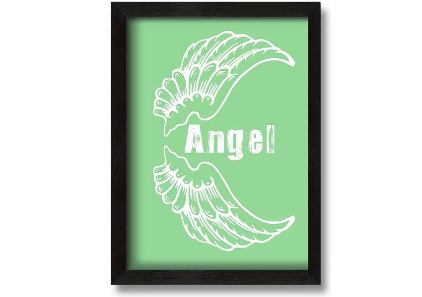 Angel Wings 3 Green framed print showcasing delicate green angel wings design, ready to hang.