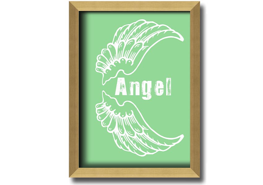 Angel Wings 3 Green framed print showcasing delicate green angel wings design, ready to hang.