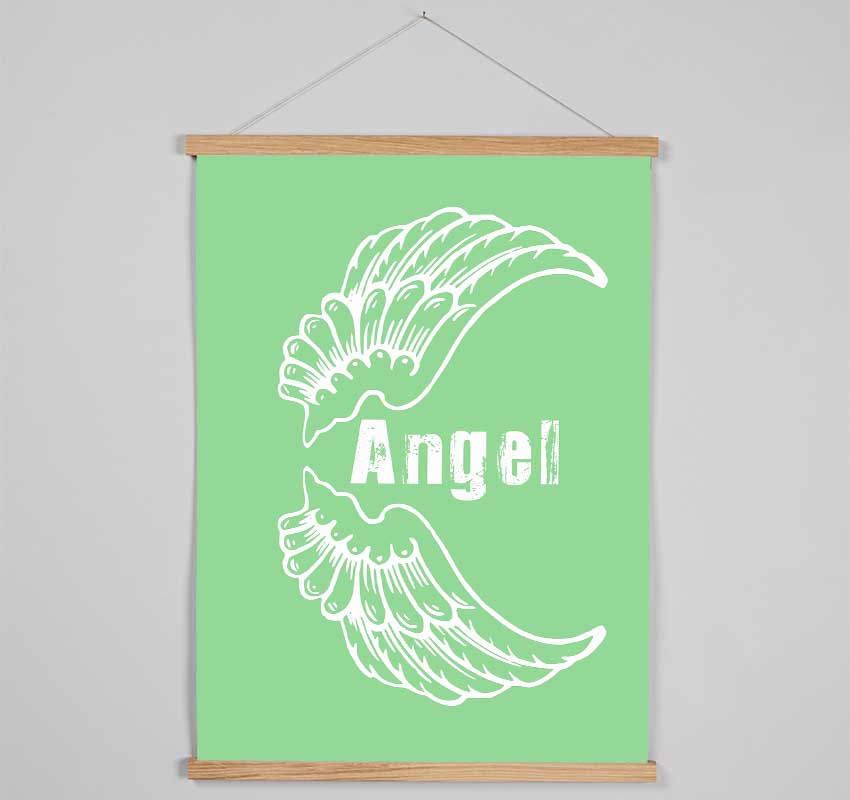 Angel Wings 3 Green wooden poster hangers showcasing a slimline design with magnetic fastening, perfect for displaying prints elegantly.