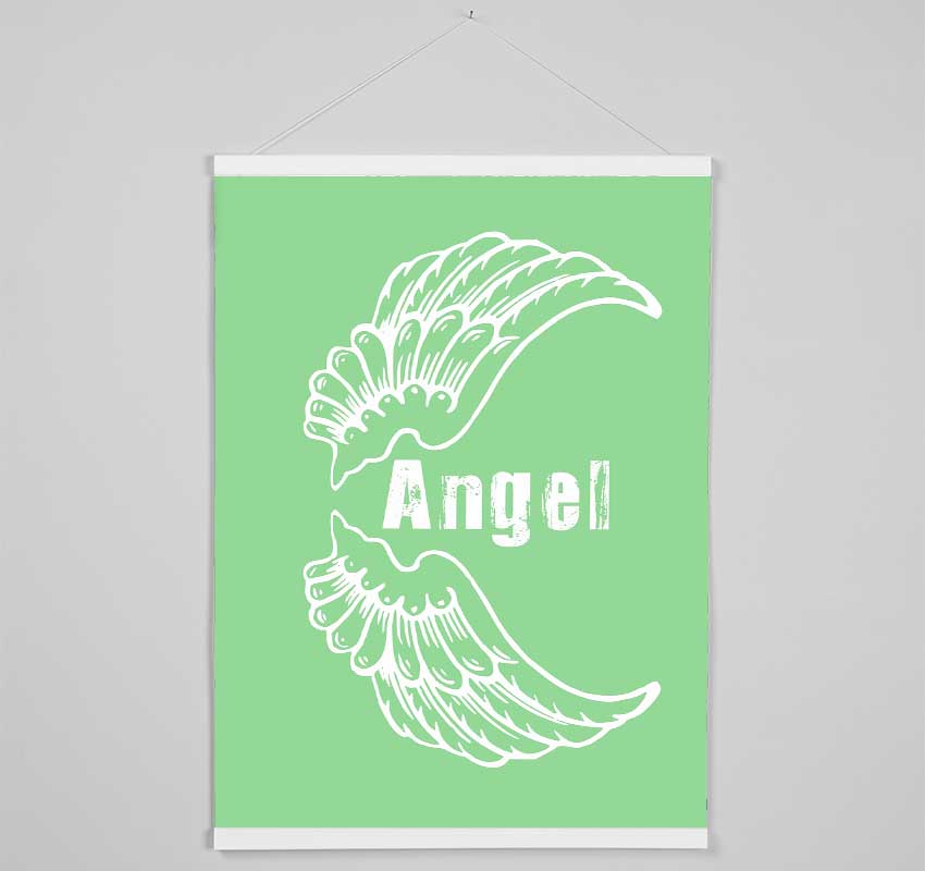 Angel Wings 3 Green wooden poster hangers showcasing a slimline design with magnetic fastening, perfect for displaying prints elegantly.