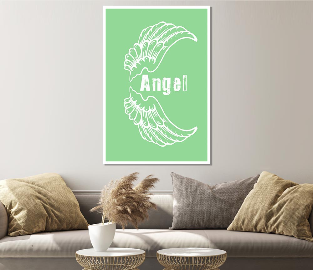 Angel Wings 3 Green canvas poster featuring vibrant green angel wings design on high-quality canvas, ready for display or framing.