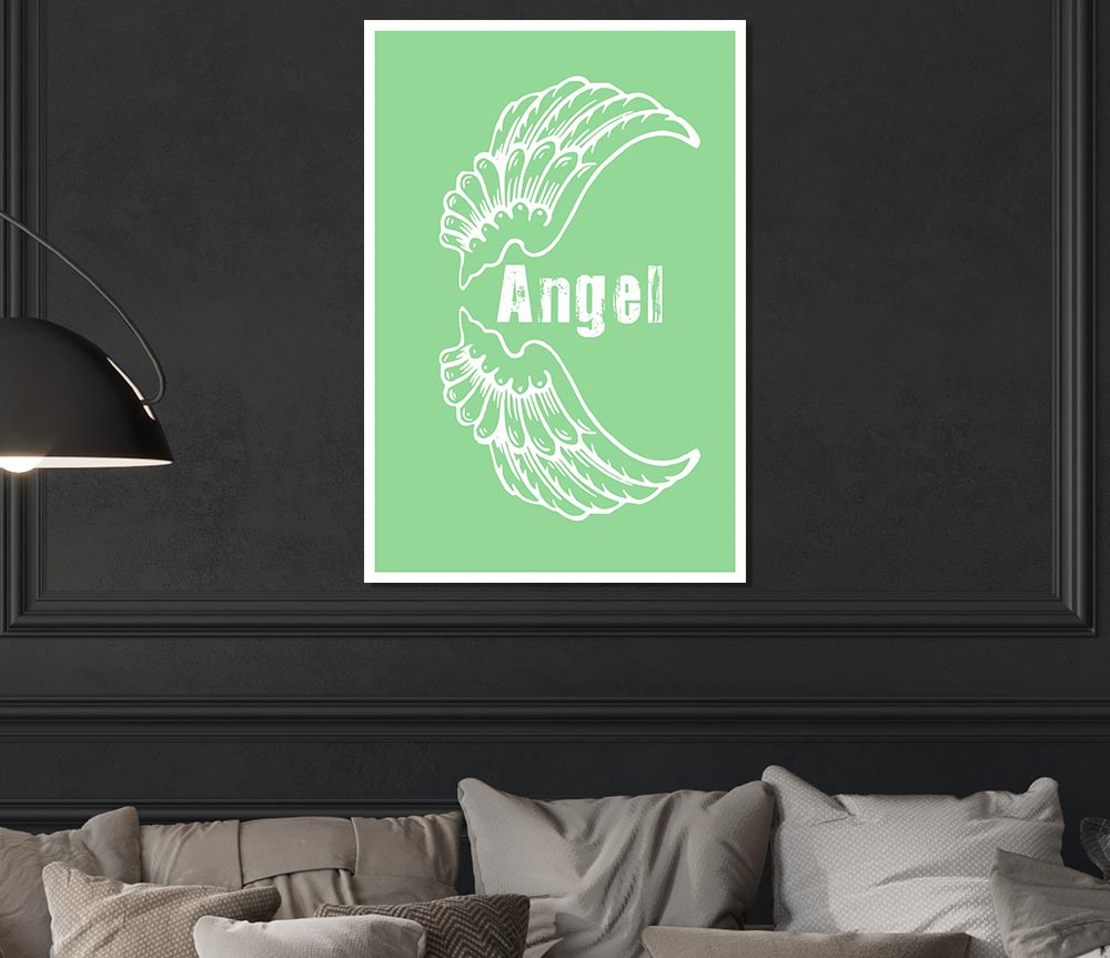 Angel Wings 3 Green canvas poster featuring vibrant green angel wings design on high-quality canvas, ready for display or framing.