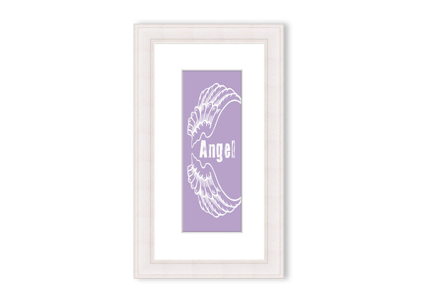 Framed print of Angel Wings 3 in lilac color, showcasing delicate design and multiple frame options.