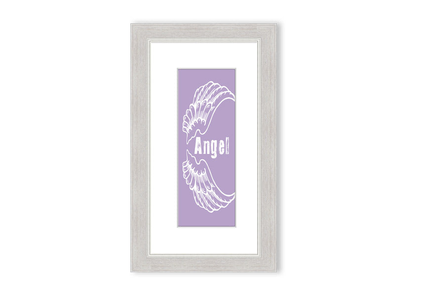 Framed print of Angel Wings 3 in lilac color, showcasing delicate design and multiple frame options.