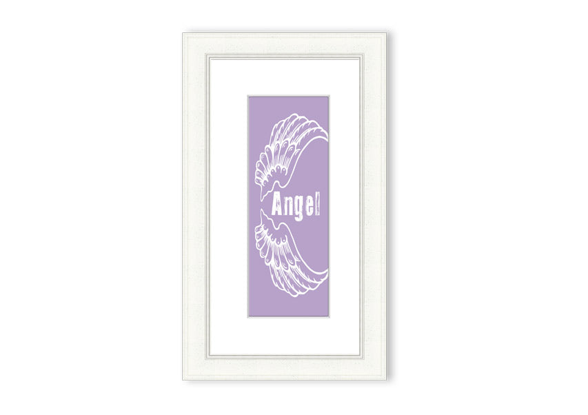 Framed print of Angel Wings 3 in lilac color, showcasing delicate design and multiple frame options.