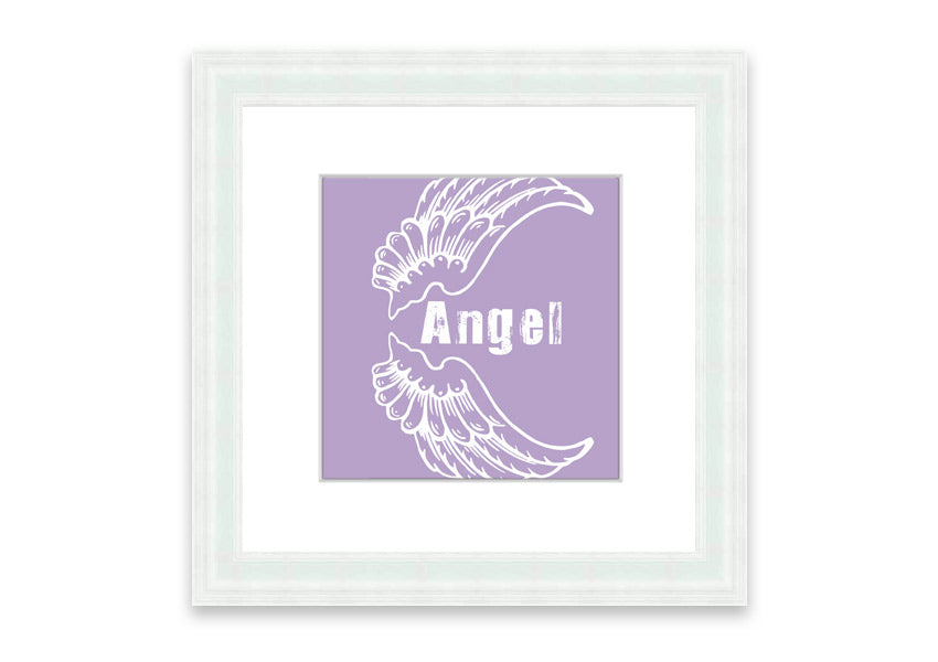 Framed print of Angel Wings 3 in lilac color, showcasing delicate design and multiple frame options.