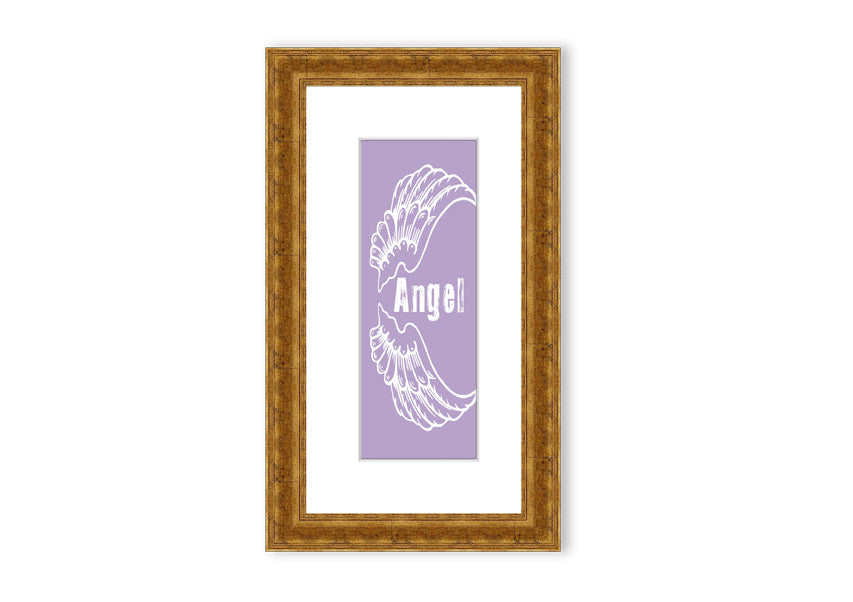 Framed print of Angel Wings 3 in lilac color, showcasing delicate design and multiple frame options.