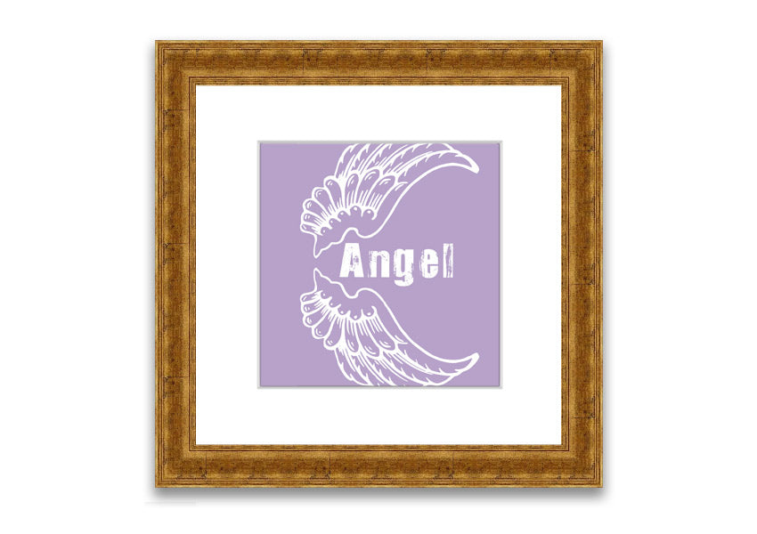 Framed print of Angel Wings 3 in lilac color, showcasing delicate design and multiple frame options.