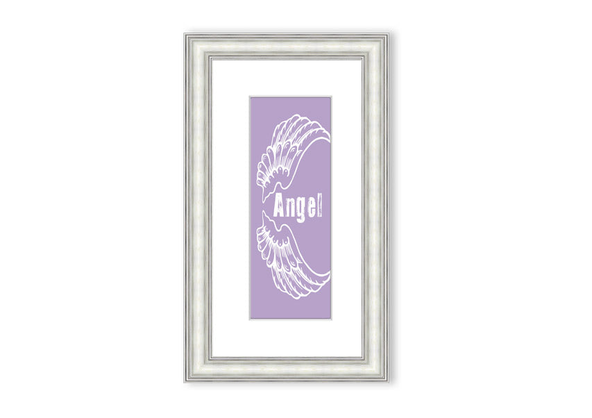 Framed print of Angel Wings 3 in lilac color, showcasing delicate design and multiple frame options.