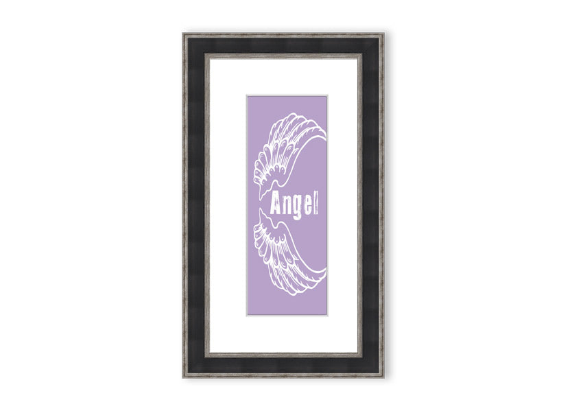 Framed print of Angel Wings 3 in lilac color, showcasing delicate design and multiple frame options.