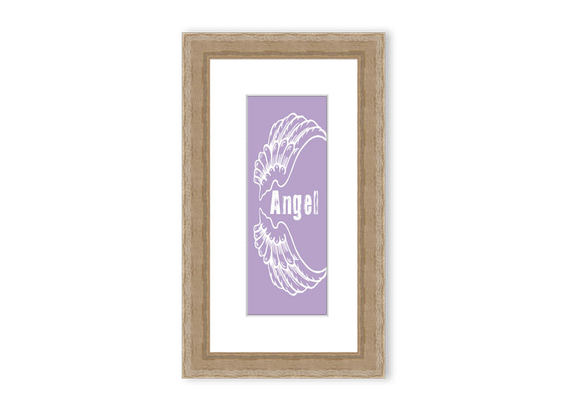 Framed print of Angel Wings 3 in lilac color, showcasing delicate design and multiple frame options.