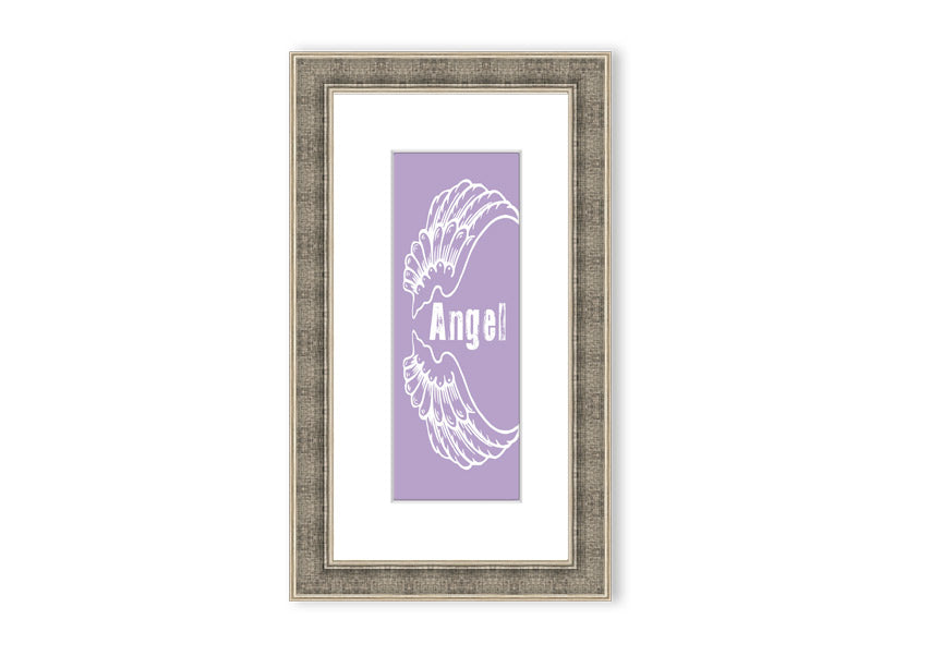 Framed print of Angel Wings 3 in lilac color, showcasing delicate design and multiple frame options.