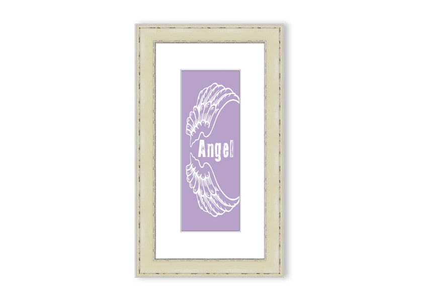 Framed print of Angel Wings 3 in lilac color, showcasing delicate design and multiple frame options.