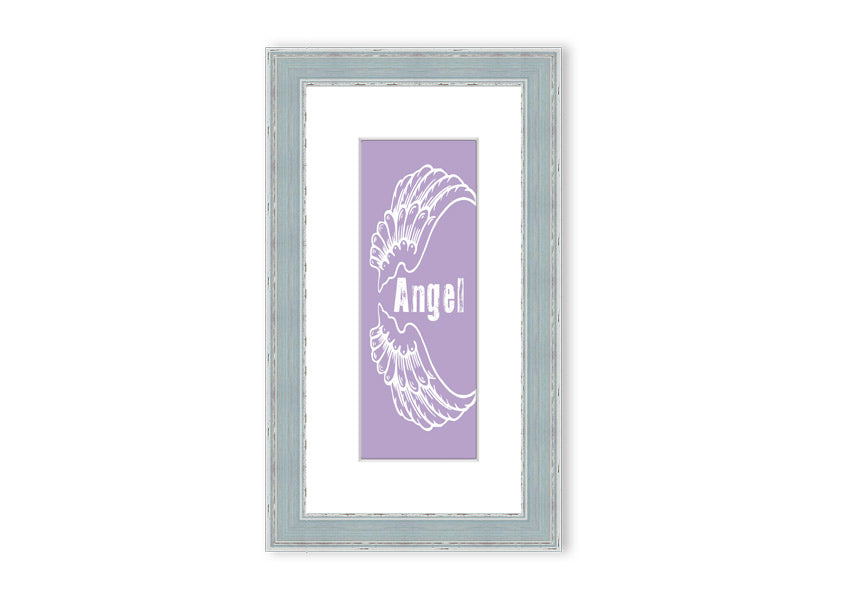 Framed print of Angel Wings 3 in lilac color, showcasing delicate design and multiple frame options.