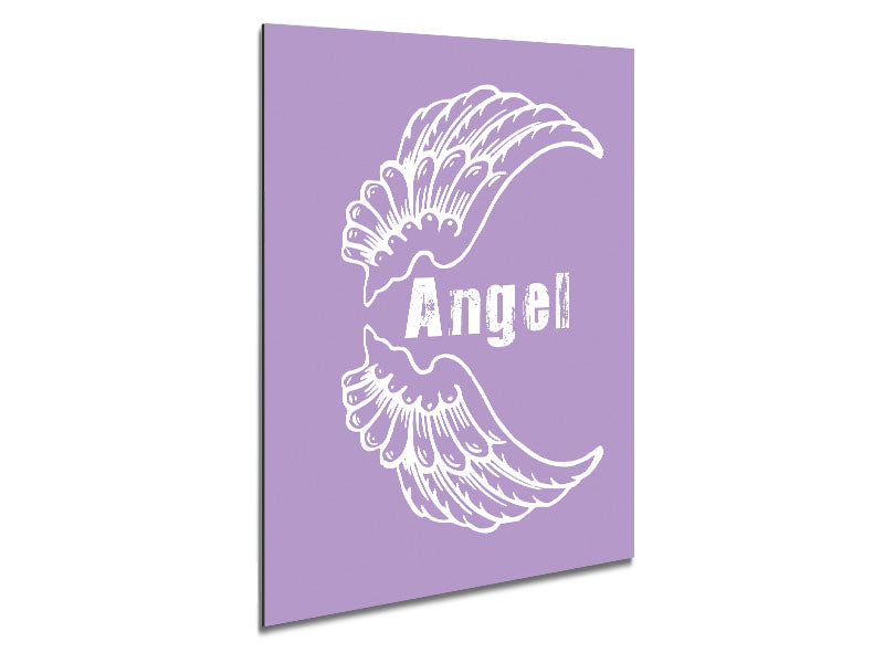 Angel Wings 3 Lilac artwork printed on brushed aluminium dibond, featuring vibrant lilac colors and a modern design.