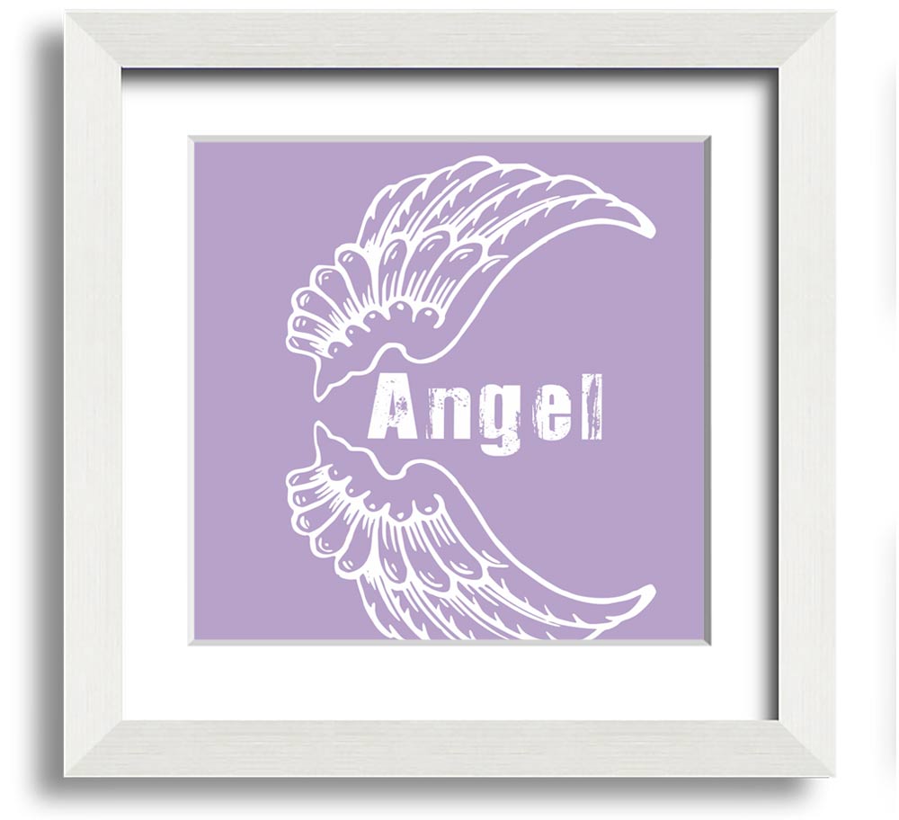 Angel Wings 3 Lilac Square Framed Print featuring delicate lilac angel wings design, elegantly framed and ready to hang.