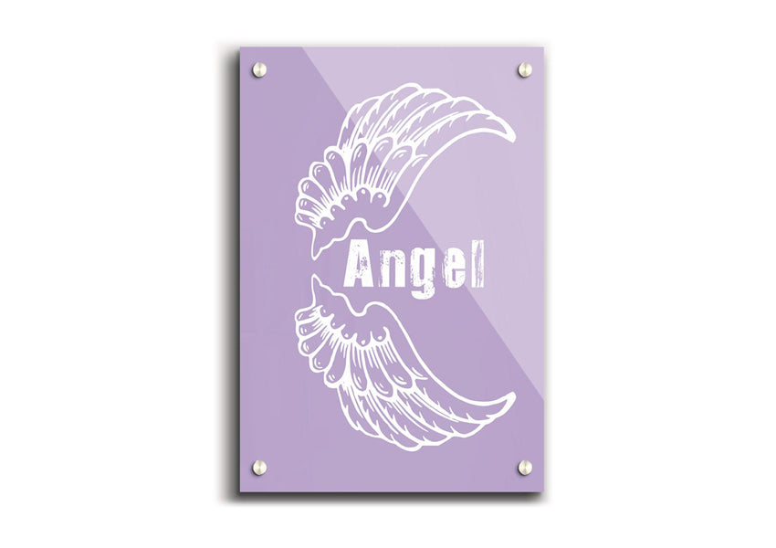 Angel Wings 3 Lilac acrylic print featuring delicate lilac angel wings on a clear acrylic background, ready to hang.