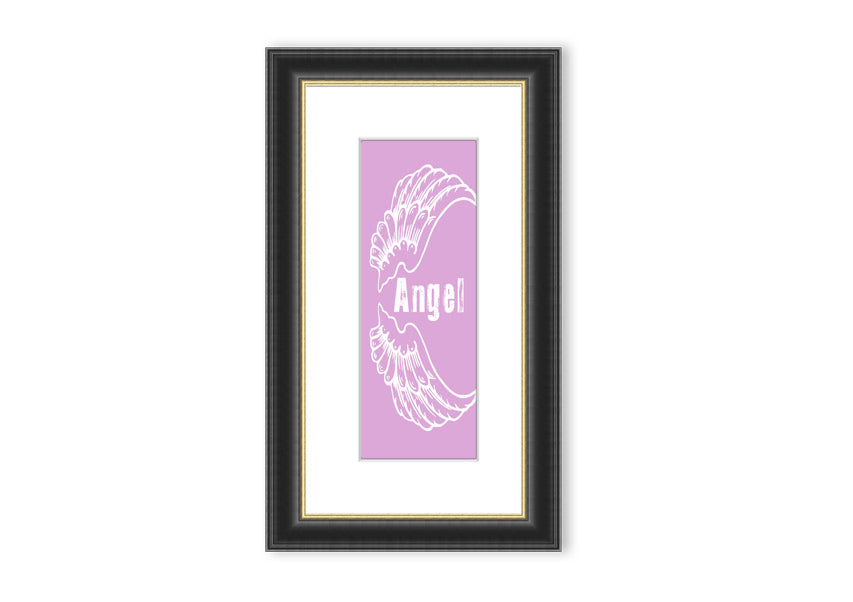 Framed print of delicate pink angel wings, handmade in the UK, ready to hang.