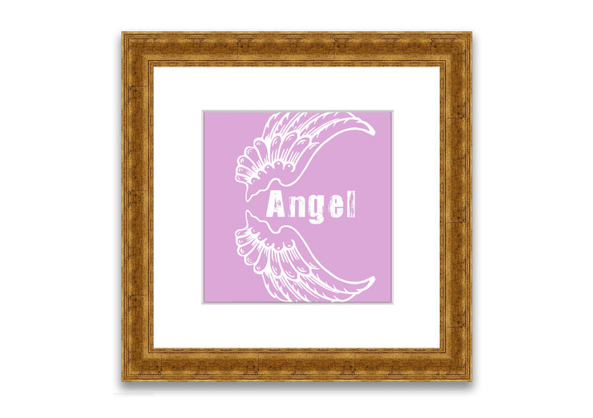 Framed print of delicate pink angel wings, handmade in the UK, ready to hang.