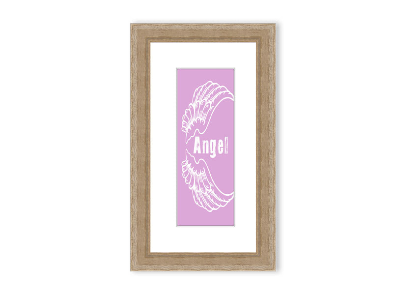 Framed print of delicate pink angel wings, handmade in the UK, ready to hang.