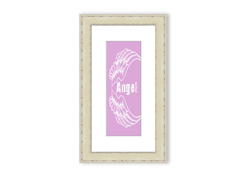 Framed print of delicate pink angel wings, handmade in the UK, ready to hang.