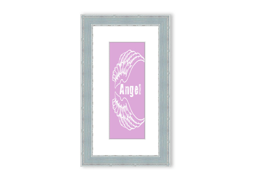 Framed print of delicate pink angel wings, handmade in the UK, ready to hang.