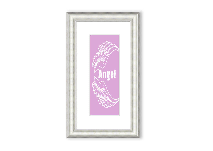 Framed print of delicate pink angel wings, handmade in the UK, ready to hang.