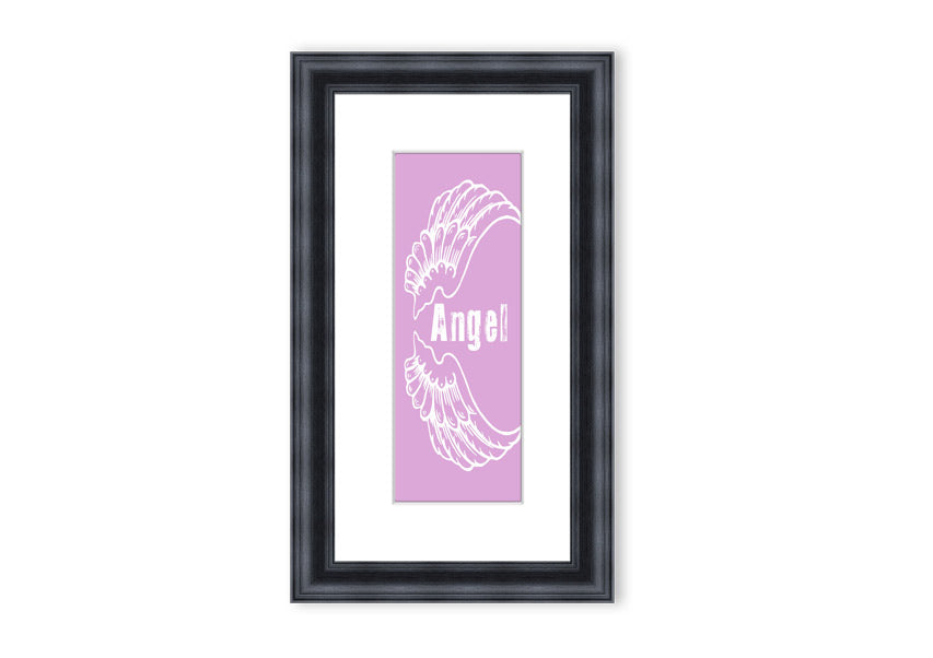 Framed print of delicate pink angel wings, handmade in the UK, ready to hang.