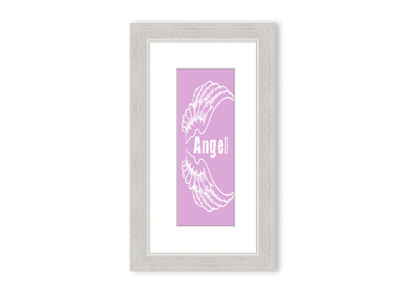 Framed print of delicate pink angel wings, handmade in the UK, ready to hang.