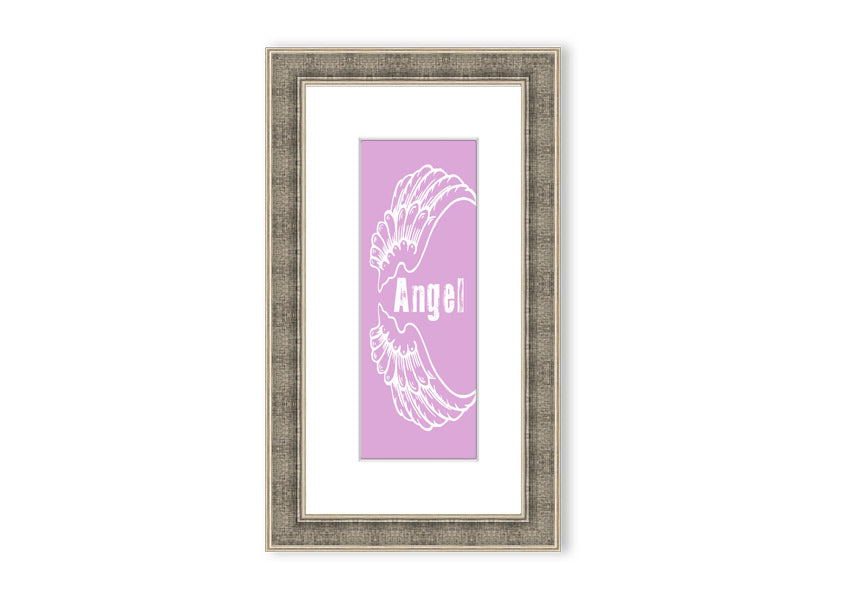 Framed print of delicate pink angel wings, handmade in the UK, ready to hang.