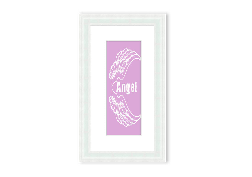 Framed print of delicate pink angel wings, handmade in the UK, ready to hang.