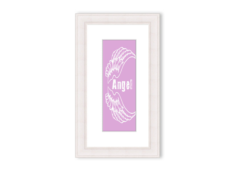 Framed print of delicate pink angel wings, handmade in the UK, ready to hang.