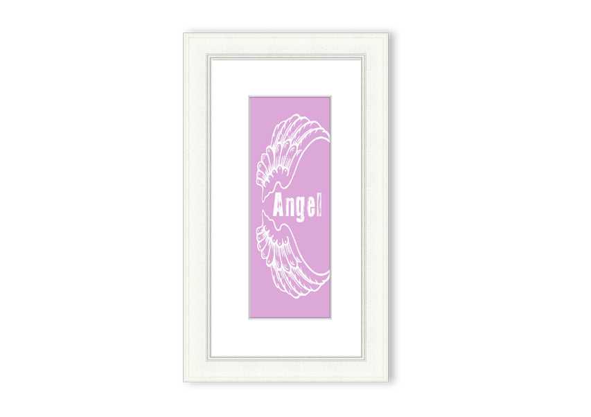 Framed print of delicate pink angel wings, handmade in the UK, ready to hang.