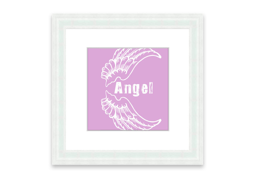 Framed print of delicate pink angel wings, handmade in the UK, ready to hang.